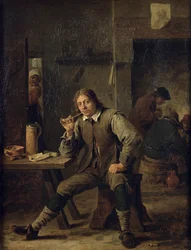 Egy dohányzó asztalra támaszkodva, 1643